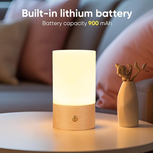 Acrylic Wood Lamp with Touch Switch,Rechargeable Night Light for Baby Nursery, Wooden Table Lamp with Dimmable ，Touch Lights for Kids, Breastfeeding, Bedroom,Creative Home Decor - Image 2