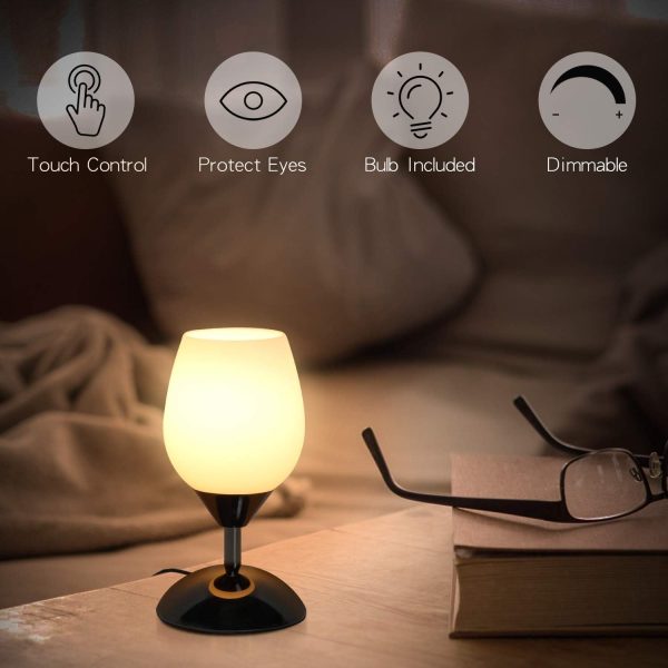 Touch Control Table Lamp Dimmable Small Lamp, Ambient Light with Opal Glass Shade Simple Night Light, Modern Accent Lamp Bedside Nightstand Lamp for Bedroom Living Room, E12 Bulb Included - Image 2