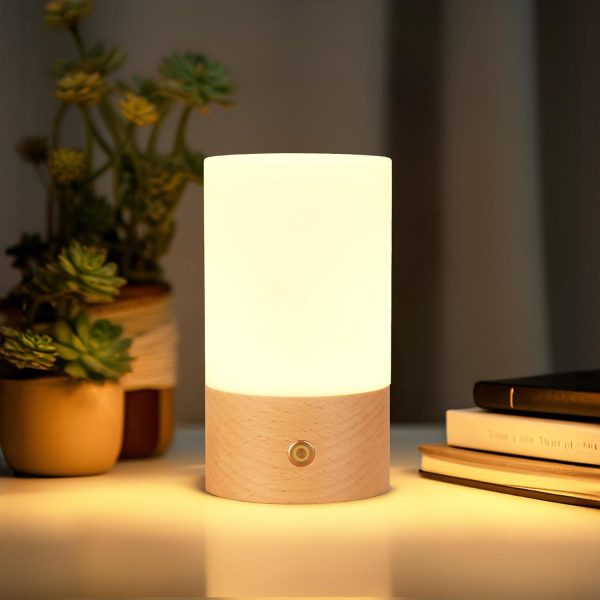 Acrylic Wood Lamp with Touch Switch,Rechargeable Night Light for Baby Nursery, Wooden Table Lamp with Dimmable ，Touch Lights for Kids, Breastfeeding, Bedroom,Creative Home Decor