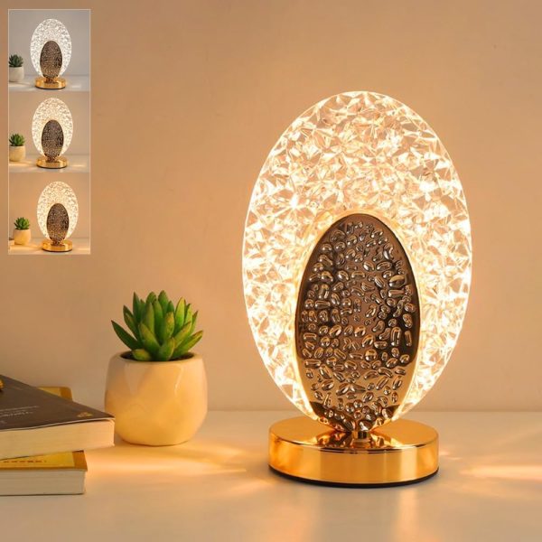 Cordless Crystal Lamp, Touch Sensor Control LED Table Lamp,3 Color Stepless Dimmable Battery Powered Lamp (Gold-02) - Image 2