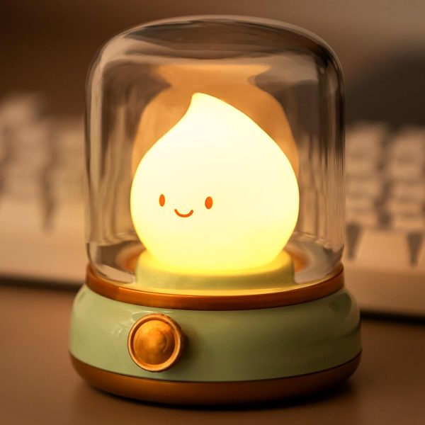 Smiley Night Light for Baby Nursery, Rechargeable Stepless Dimming Small Night Stand Light, Cute Forest Green Vintage Lamp for New Mom, Kids, Toddler Gifts