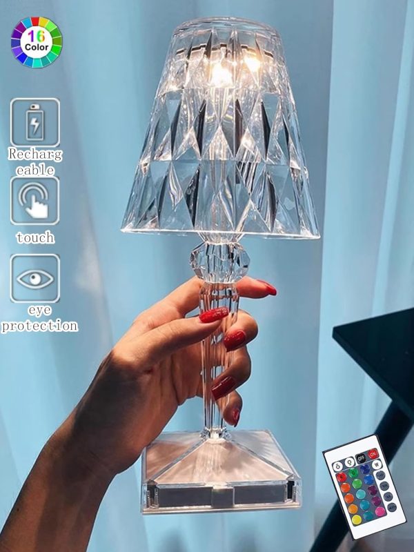 Crystal Table Lamp Touch Light, LED Night Lights USB rechargeable Cordless Lamp with 16 Color Remote Changing Portable Bedside Lamps Cute Small Lamp for Bedroom Decor Desk Lamp (2000mAh Diamonds) - Image 2