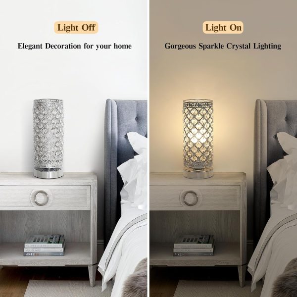 Seaside village Crystal Table Lamp Touch Control Dimmable Accent Desk Lamp Bedside Modern Table Light with Silver Lamp Shade Night Light Fixture for Living Room Bedroom Kitchen - Image 2