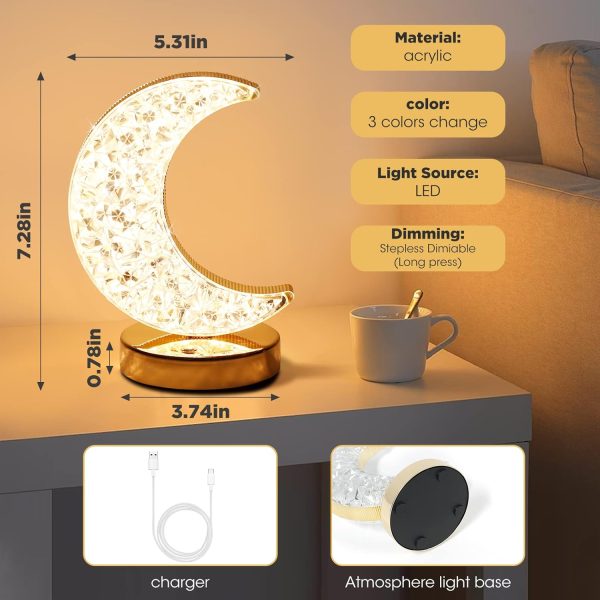 Moon Lamp, Crystal Lamp 3 Color Modes & Touch Control, Cute Night Light for Kids Girls Birthday, Bedroom,Ramadan Decorations - Image 2