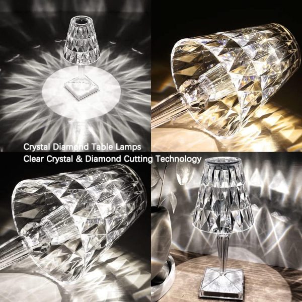Crystal Table Lamp Touch Control Crystal Rose Lamp, [2000mAh]Rechargeable LED Diamond Table Lamps with 3 Color Changing Light, [Non-Yellowing]Acrylic Cordless Table Lamp Small Lamp for Room Bedroom - Image 2
