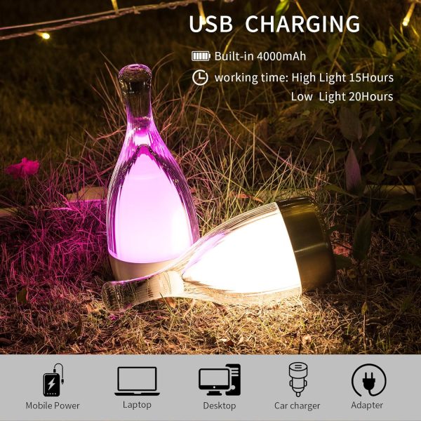 Table Lamp for bedroom with Touch Control,LED Nightstand Lamp Fourth Gear-3000K 4000K 6000K and Seven Color Light,Cordless Battery Operated Desk Lamp,Perfect for Bedroom,Couple Dinner,Cafe.(White) - Image 2